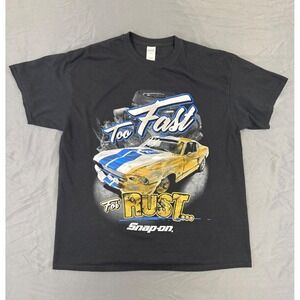Snap-on Too Fast For Rust Graphic T-Shirt Mens XL Black Muscle Car Gildan Cotton
